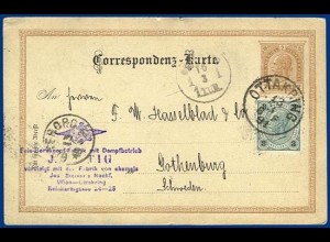 Österreich 1891, K1 Ottakring auf Ganzsache m. Zusatzfr. n. Schweden. #S223