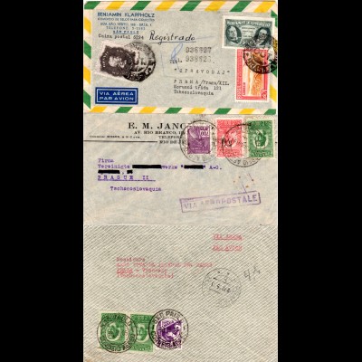Brasilien, 3 Luftpost Briefe i.d. Tschechoslowakei, 1mal per Einschreiben.