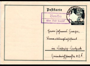 DR 1934, Landpost Stempel BEUCHA über Bad Lausick auf 6 Pf. Ganzsache.