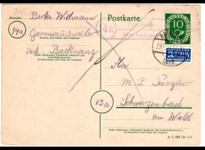 BRD 1951, Landpost Stempel 14a MAUBACH über Backnang auf 10 Pf. Ganzsache