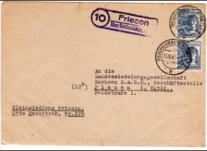 1947, Landpost Stpl. 10 FRIESEN über Reichnebach auf Brief m. MeF 2x12 Pf.