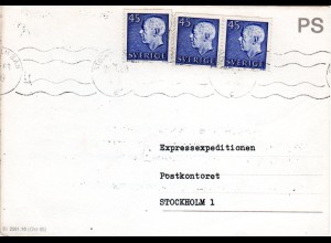 Schweden 1968, MeF 3x45 öre auf Postformular betr. fehlendes Express Porto. 