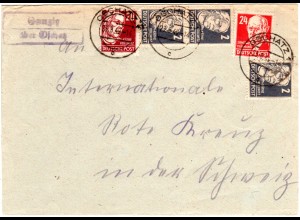 SBZ 1949, Landpost Stempel GANZIG über Oschatz auf Brief m. 5 Marken i.d. CH