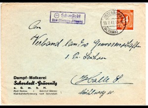 1947, Landpost Stempel SCHORSTAEDT über Osterburg auf Molkerei Brief m. 24 Pf.