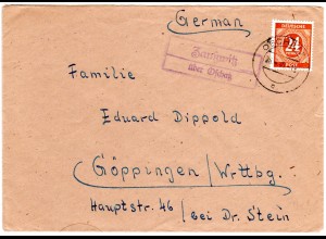 1946, Landpost Stempel ZAUSSWITZ über Oschatz auf Brief m. 24 Pf.