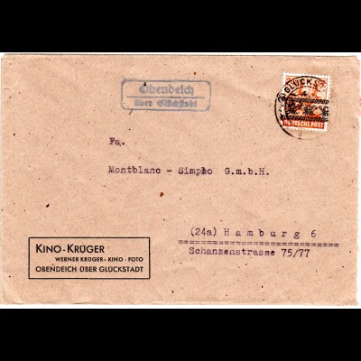 1948, Landpost Stempel OBENDEICH über Glueckstadt auf Firmen Brief m. 24 Pf.