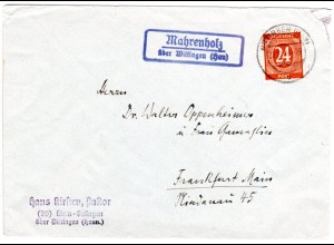 1946, Landpost Stempel MAHRENHOLZ über Wittingen auf Brief m. 24 Pf.