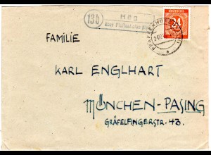 1946, Landpost Stempel 13b HÖG über Pfaffenhofen (Jlm) auf Brief m. 24 Pf.