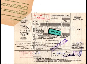 Japan 1971, Paketkarte v. Osaki m. Schweden Postformular u. Porto Etikett