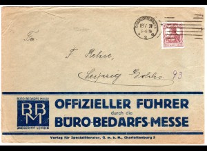 DR 1921, EF 15 Pf. Germania auf Firmen Drucksache Brief v. Charlottenburg