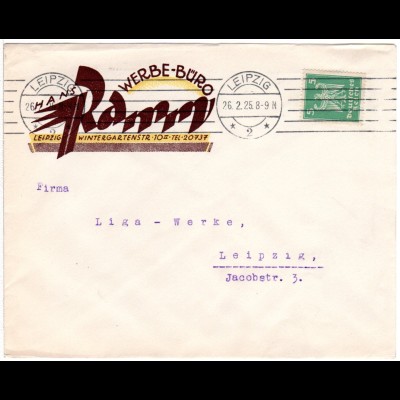 DR 1925, EF 5 Pf. auf Firmen Orts-Brief v. Leipzig