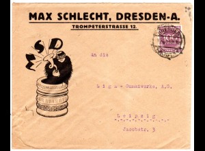DR 1923, EF 100 Mk. auf illustriertem Autoreifen Firmen Brief v. Dresden