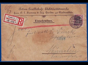 DR 1903, EF 40 Pfg. auf Vordruck Einschreiben Brief v. Dresden n. Bayern. #S412