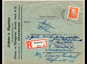 DR 1928, EF 45 Pf. m. Firmenlochung auf Einschreiben Brief v. Magdeburg