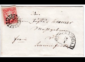 Bayern 1869, MR 441 ROTHENBURG a.T. auf kl. Brief m. breitrandiger 3 Kr.