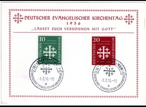BRD 1956, 10+20 Pf. Evangelischer Kirchentag m. Ersttagsstempel auf Sonderkarte