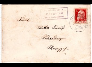 Bayern 1912, Posthilfstelle FÜRNRIED Taxe Hartmannshof auf Brief m. 10 Pf.