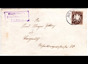 Bayern 1904, Posthilfstelle SCHALKHAUSEN Taxe Ansbach auf Brief m. 3 Pf.