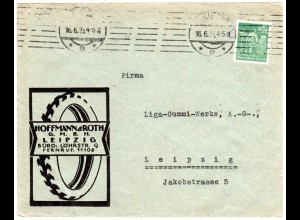 DR 1923, EF 40 Mk. auf illustriertem Autoreifen Firmen Orts-Brief v. Leipzig
