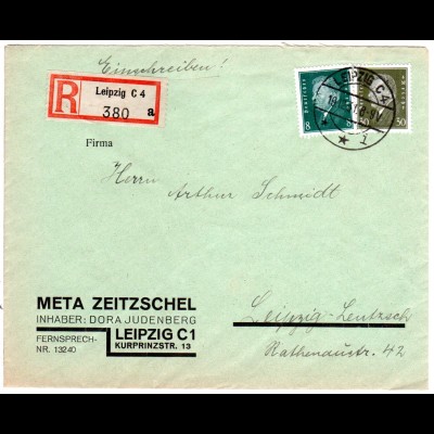 DR 1931, 8+30 Pf. auf Orts-Einschreiben Brief v. Leipzig C4