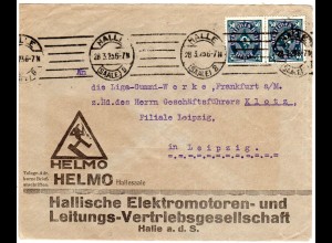 DR 1923, MeF Paar 50 Mk. auf Elektro Firmen Brief v. Halle