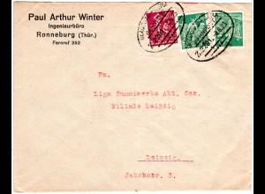 DR 1923, 20+2x40 Mk. auf Brief v. Ronneburg m. Bahnpost Glauchau-Gera Z.2291.