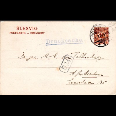 Schleswig 1920, 7 1/2 Pf. Ganzsache als Drucksache v. Flensburg i.d. NL