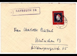 BRD 1959, Landpoststempel 13a BAYREUTH 2 B auf Brief m. 20 Pf.