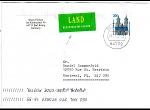 BRD 1997, EF 2 DM auf Landpost Economique Brief v. Bad König n. Canada.