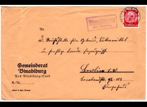 DR 1935, Landpoststempel BINABIBURG über Vilsbiburg auf Gemeinde Brief m. 12 Pf.