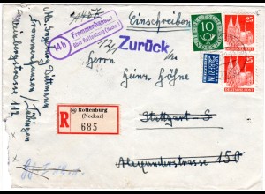 BRD 1952, Landpoststempel 14b FROMMENHAUSEN über Rottenburg auf Reko Brief 