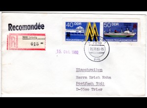 DDR 1986, Ganzsachenausschnitt 40+50 Pf. Leipziger Frühjahrsmesse auf Reko-Brief