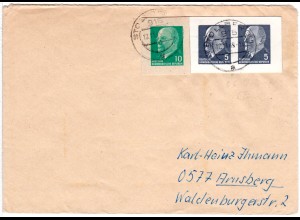 DDR 1969, Ganzsachenausschnitte 10+2x5 Pf. Ulbricht auf Brief v. Stolberg