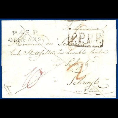 Frankreich-Schweiz, früher Brief m. P45P Orleans u. PPPP n. Schwytz.#S308