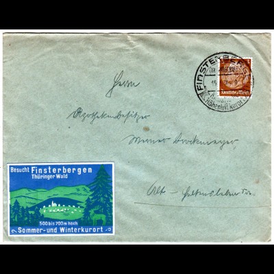 DR 1934, Brief m. 3 Pf. u. attraktiver Vignette Besucht Finsterbergen