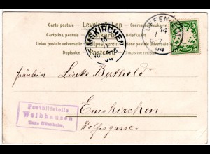 Bayern 1904, Posthilfstelle WELBHAUSEN Taxe Uffenheim auf Karte m. 5 Pf.