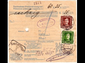 Bosnien Herzegowina 1918, 5+20 H. auf NN Postanweisung v. Prijedor