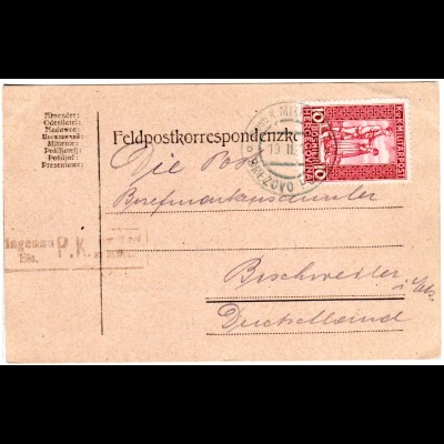 Bosnien Herzegowina 1917, 10 H. auf Zensur Karte v. Brezovo Polis n. Deutschland