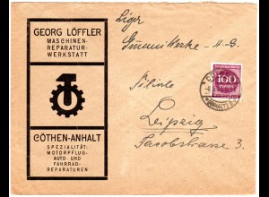 DR 1923, 100 Mk. auf illustriertem Brief v. Cöthen n. Leipzig