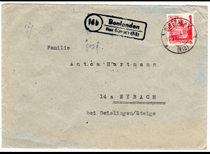 BRD 1947, Landpost Stpl. 14b BONLANDEN über Biberach auf Brief m. 24 Pf.