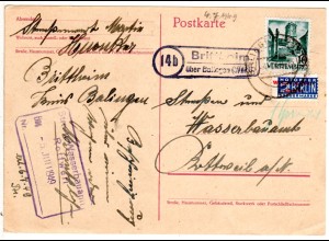 BRD 1949, Landpost Stpl. BRITTHEIM über Balingen auf Karte m. 10 Pf.
