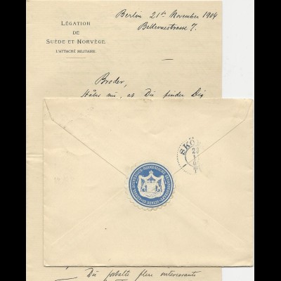 DR 1904, Norwegen Schweden Konsulatssiegel auf Brief m. 20 Pf. Germania. #788