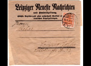 DR 1920, EF 10 Pf. Germania auf Orts-Drucksachenschleife Leipziger Nachrichten 