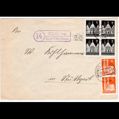 1948, Landpost Stpl. 14 GÖTTINGEN über Ulm auf Brief m. 2x6+4x2 Pf.