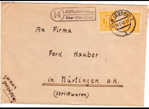 BRD 1946, Landpoststempel 14 ALTHEIM/WEIHUNG über Ulm auf Brief m. 2x6 Pf.