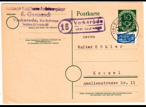 1954, Landpoststempel 16 VOCKERODE über Eschwege auf 10 Pf. Ganzsache