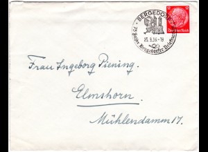 DR 1936, 12 Pf. auf Brief m. klarem Sonderstempel 125 J. Briefmarken Bergedorf