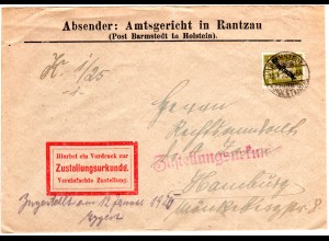 DR 1925, Zustellungsurkunde Brief v. Amtsgericht Rantzau Post Barmstedt Brief