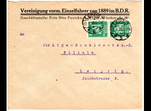 DR 1925, 2x5 Pf. auf Bund Deutscher Radfahrer Brief v. Leipzig