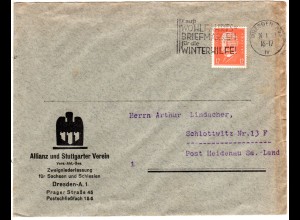 DR 1933, 12 Pf. m. Firmenlochung auf Versicherungs Brief v. Dresden.